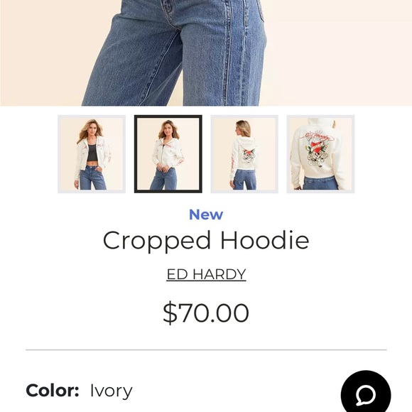 Ed Hardy Cropped Zip Hoodie Ivory - Picture 10 of 10